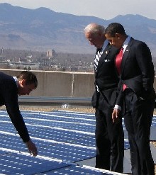 President Barack Obama and Vice President Joe Biden tour the Denver Museum of Nature and Sciences solar photovoltaic system.